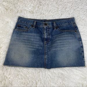 American Eagle y2k Denim Blue Jean Mini Skirt Size 10 Raw Hem Medium Wash
